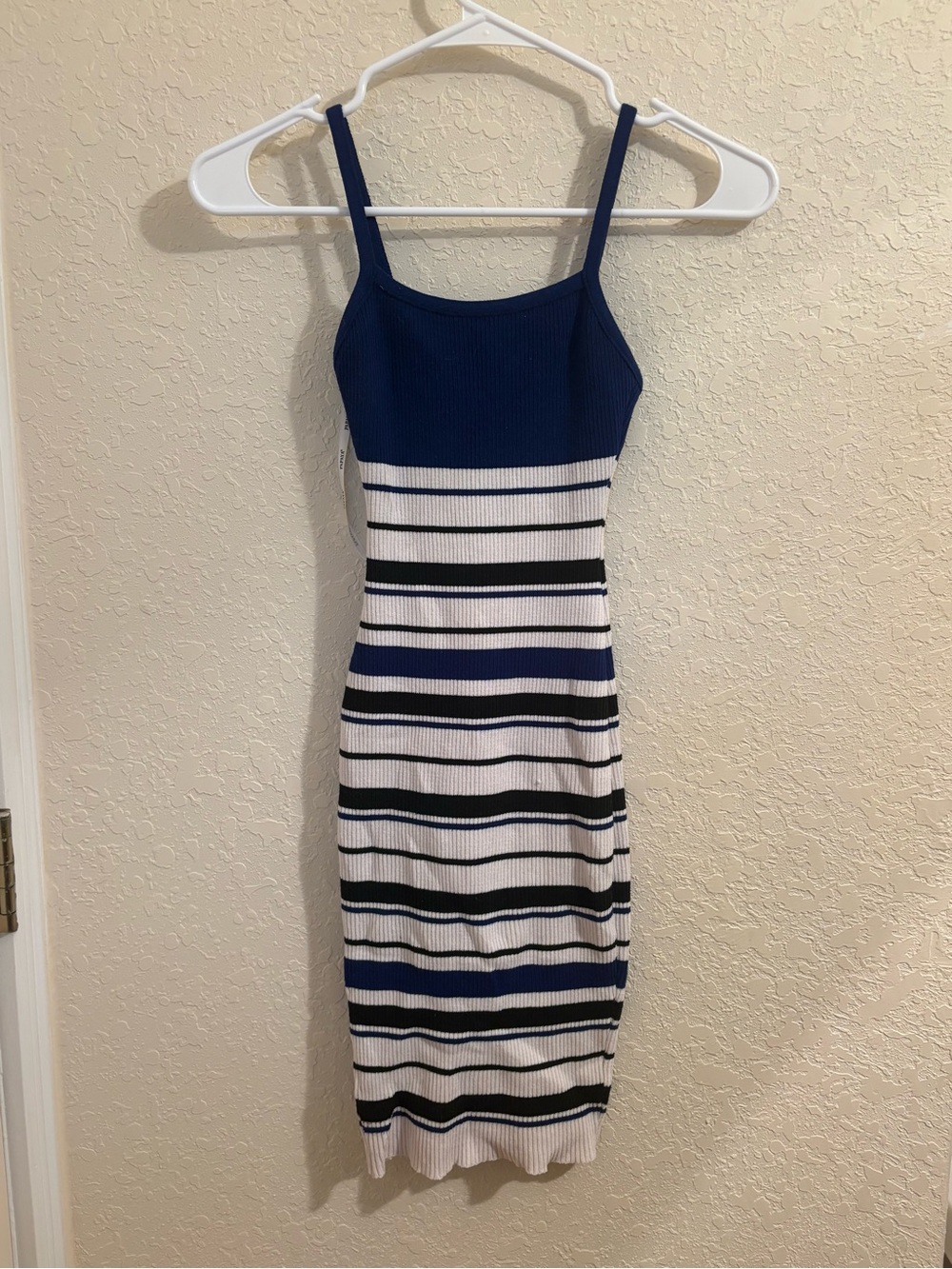 Papaya Blue and White Striped Ribbed Midi Dress